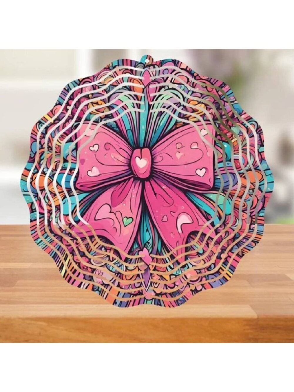 Versatility Pink Bow Metal Wind Spinner 10 inch Outdoor Garden Yard Decor